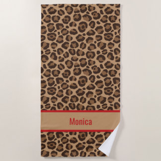 Serviette De Plage Rouge Luxe avec Impression Léopard