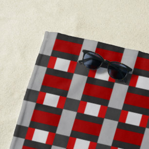 Serviette De Plage Rouge Noir Et Gris Impression De Bloc De Couleur