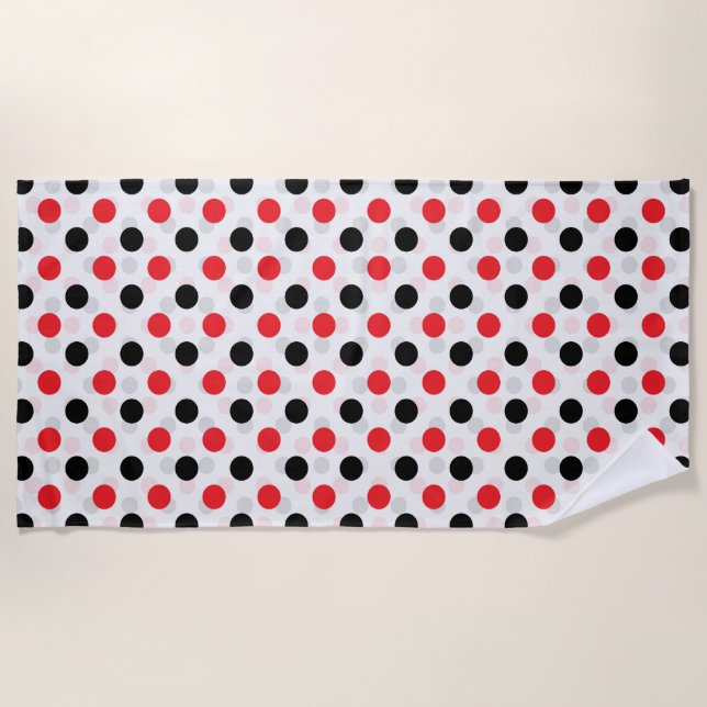 Serviette De Plage Rouge noir Pois Textile Motif Design (Devant)