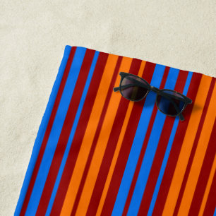 Serviette De Plage Rouge Orange Bleu Design à Rayures Verticales