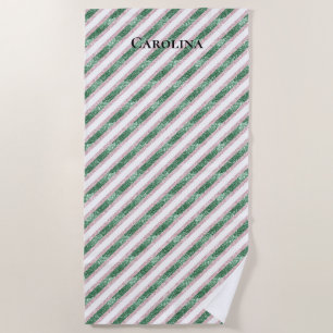 Serviette De Plage Rouge pâle Vert Paillettes Rayures  