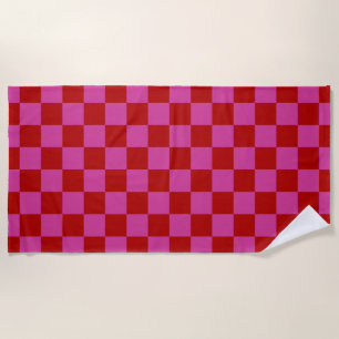 Serviette De Plage Rouge + Pink Check À damiers Motif de tableau de b