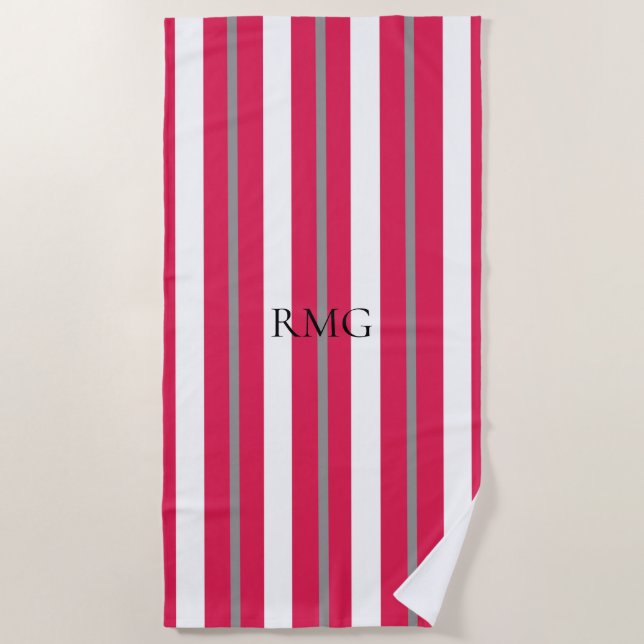 Serviette de plage rouge rayée personnalisée (Devant)