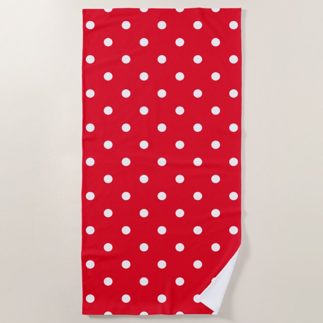 Serviette De Plage Rouge Rétro à Points Blancs (Devant)