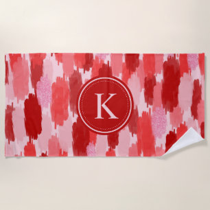 Serviette De Plage Rouge rose Abstrait brosses Motif Monogramme