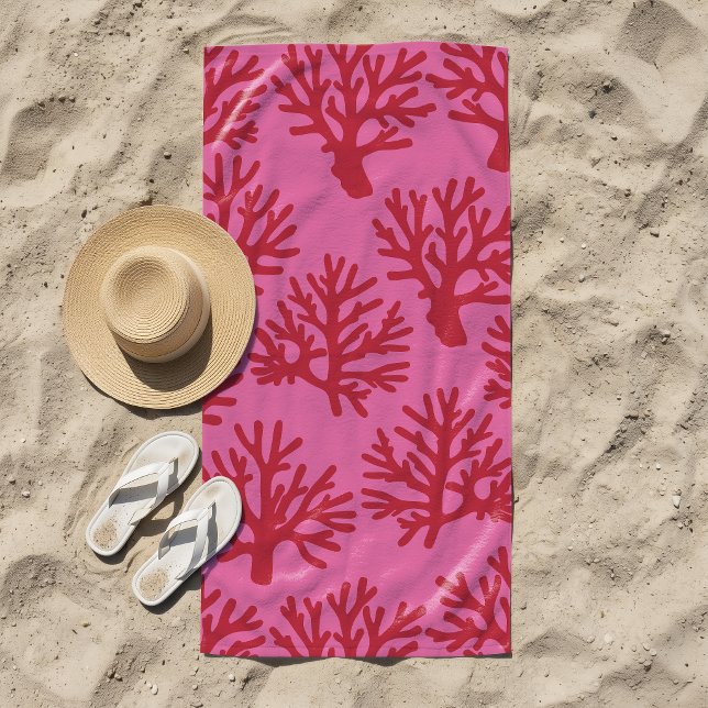Serviette De Plage Rouge Rose Corail Tropical (Créateur téléchargé)