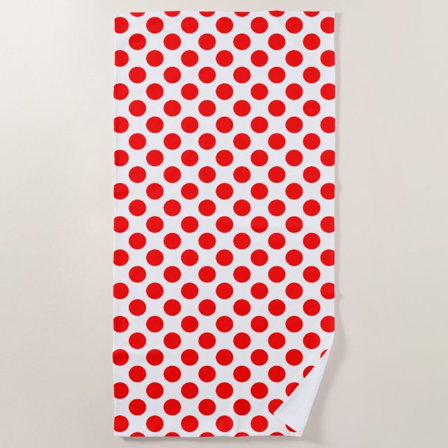Serviette De Plage Rouge sur blanc grand format Pois (Devant)