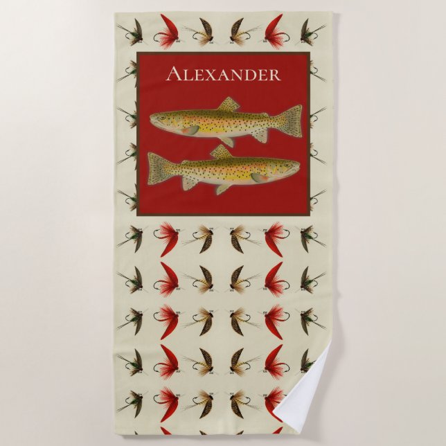 Serviette De Plage Rouille Fly Pêche Mouches Truite Rustique (Devant)