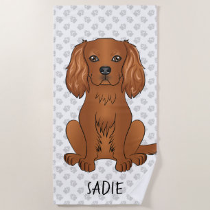 Serviette De Plage Ruby Cavalier King Charles Spaniel & Nom