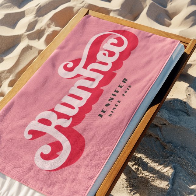 Serviette De Plage Runher Runher Runher Pink Bold Retro Font Motivati (Créateur téléchargé)