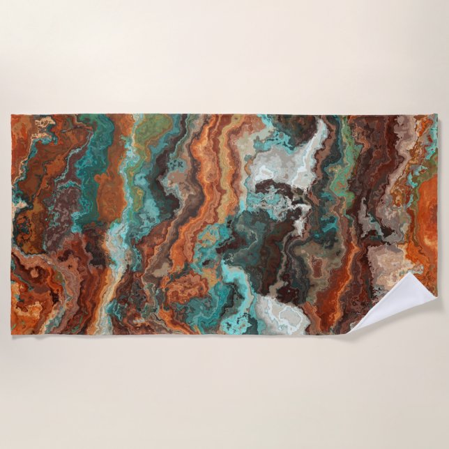 Serviette De Plage Rust et Turquoise Abstrait (Devant)