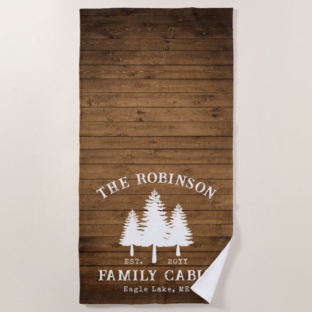 Serviette De Plage Rustic Country Famille Cabines Arbres Bois Planche (Devant)
