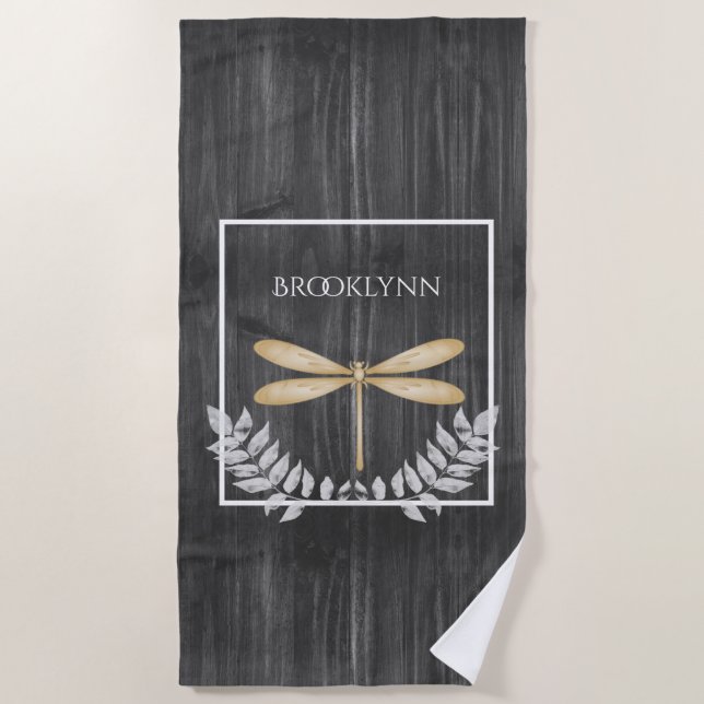 Serviette de plage Rustic Dragonfly en or (Devant)