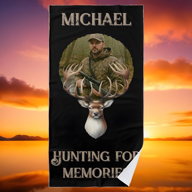 Serviette De Plage Rustic Hunter Deer Antler Outdoors Man Photo (Créateur téléchargé)