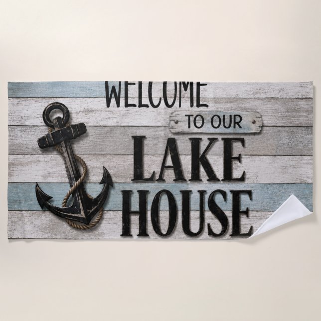 Serviette De Plage Rustic Lake House Anchor Nautical Coastal  (Devant)