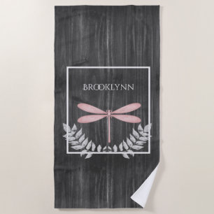 Serviette de plage rustique de libellule rose