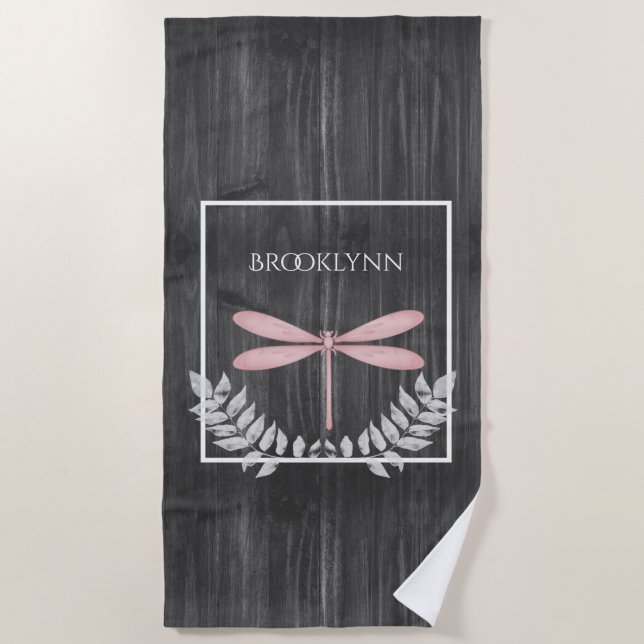 Serviette de plage rustique de libellule rose (Devant)