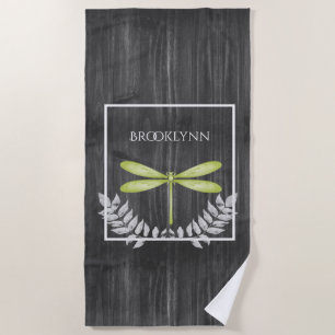 Serviette de plage rustique Dragonfly verte
