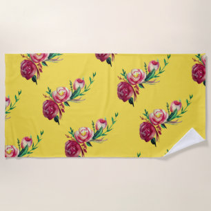 Serviette de plage Rustique Retro Rose Watercolor