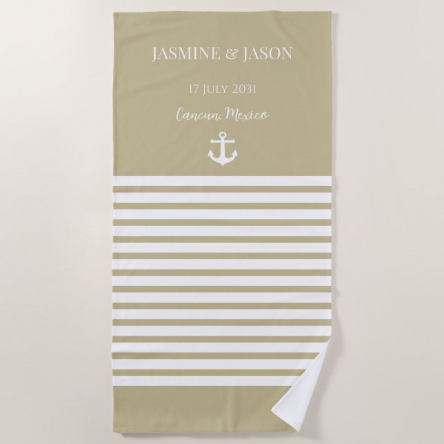 Serviette De Plage Sable Blanc Personnalisé Destination Mariage Favor (Devant)