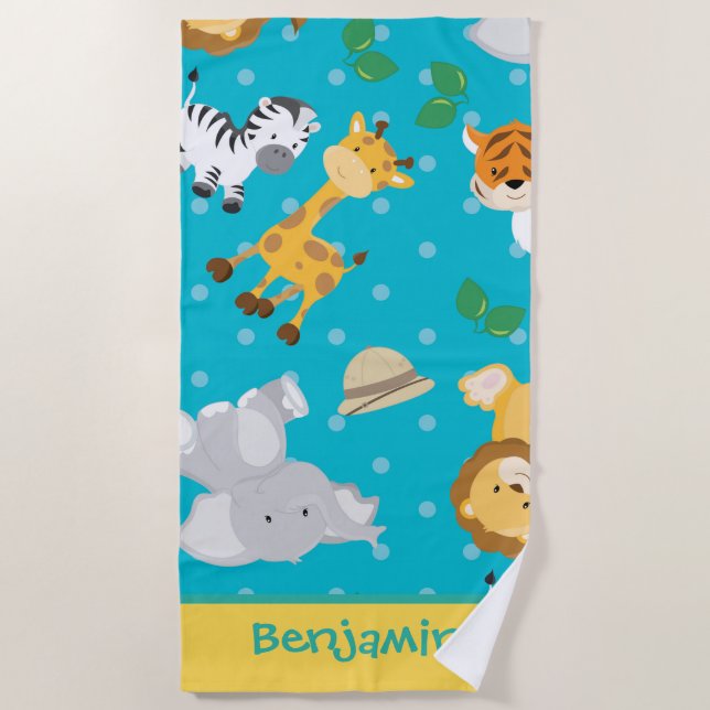 Serviette De Plage Safari Animaux mignons et mignons (Devant)