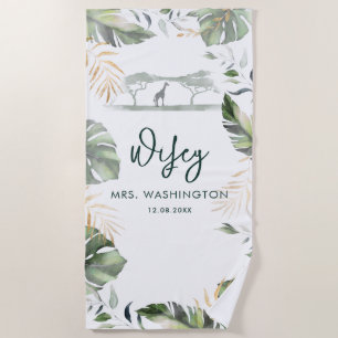 Serviette De Plage Safari Palm Feuilles Tropical Wifey Script Lune de