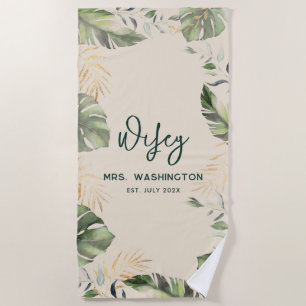 Serviette De Plage Safari Palm Feuilles Tropical Wifey Script Lune de