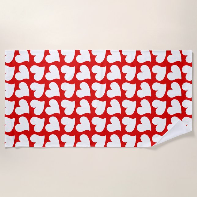 SERVIETTE DE PLAGE SAINT-VALENTIN COEURS ROUGES ET BLANCS SAINT-VALEN (Devant)