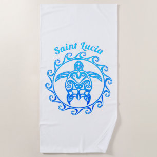 Serviette De Plage Sainte-Lucie tribale de tortue de bleu d'océan