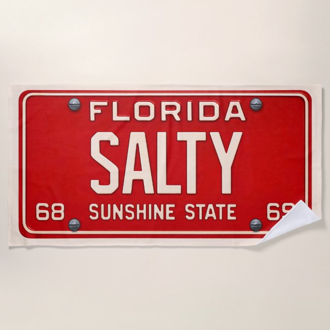 Serviette De Plage Salty 1969 | Red Retro Florida License Plate Surf (Devant)