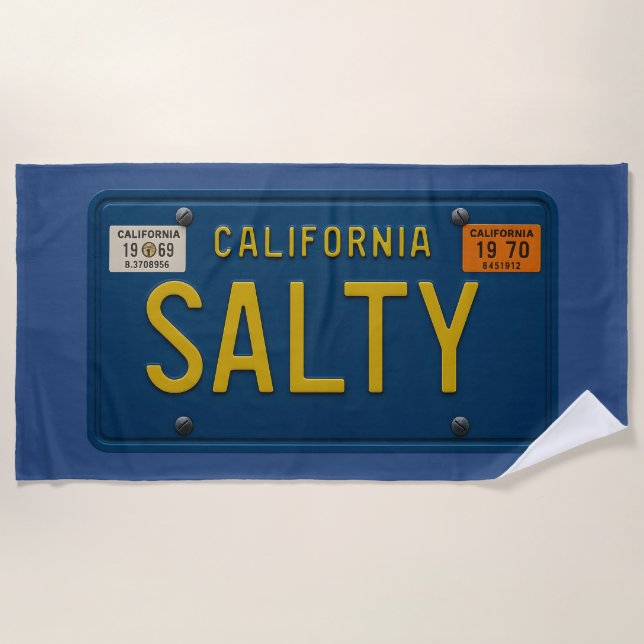 Serviette De Plage Salty -Retro 1969 California License Plate Graphic (Devant)