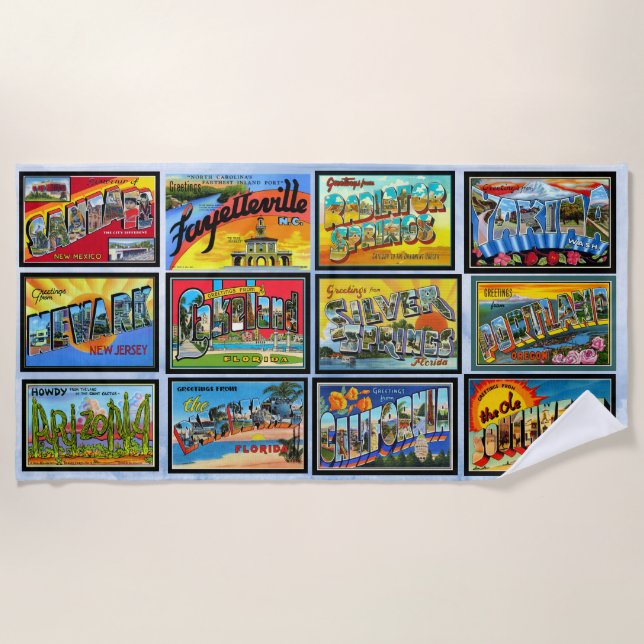 Serviette De Plage Salutations Rétro De USA States Beach Towel (Devant)