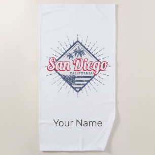 Serviette De Plage San Diego City Californie Palmiers rétro Vintage