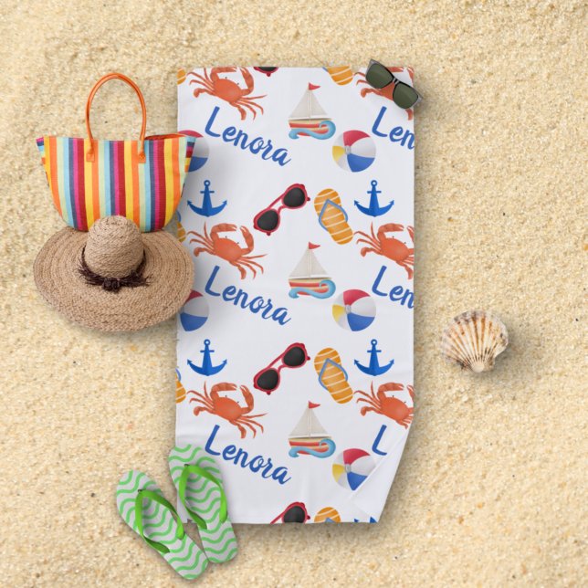 Serviette De Plage Sandales et lunettes de soleil Nom d'été Motif (Créateur téléchargé)