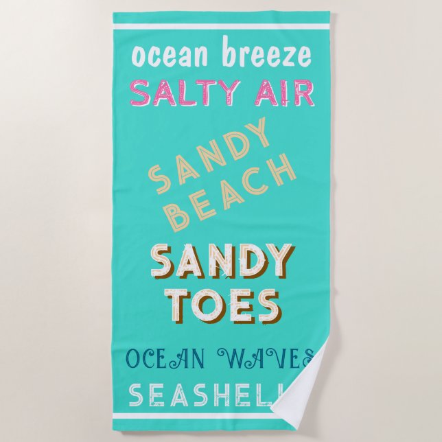 Serviette De Plage Sandy Beach Turquoise Ocean Typographie (Devant)