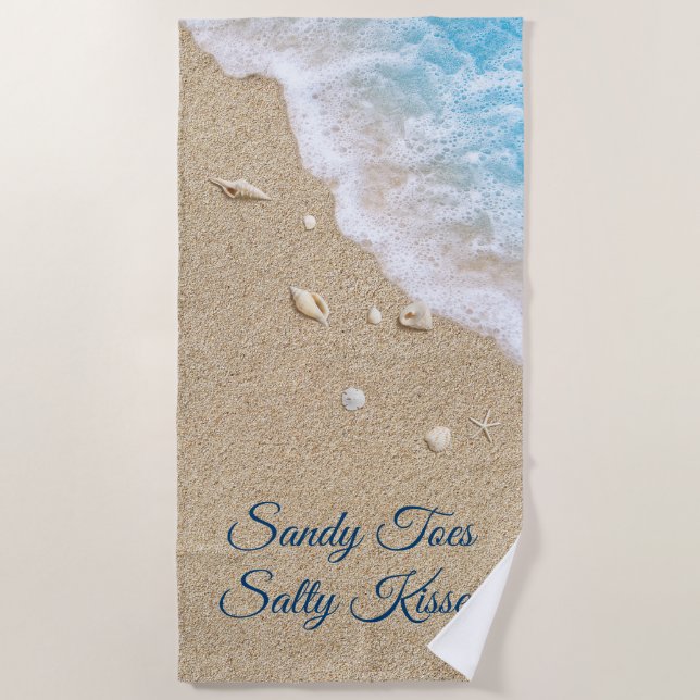 Serviette De Plage Sandy Toes Salty Kisses Blue Beach Waves (Devant)