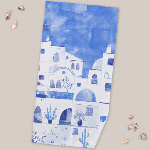 Serviette De Plage Santorin île grecque à l'aquarelle moderne