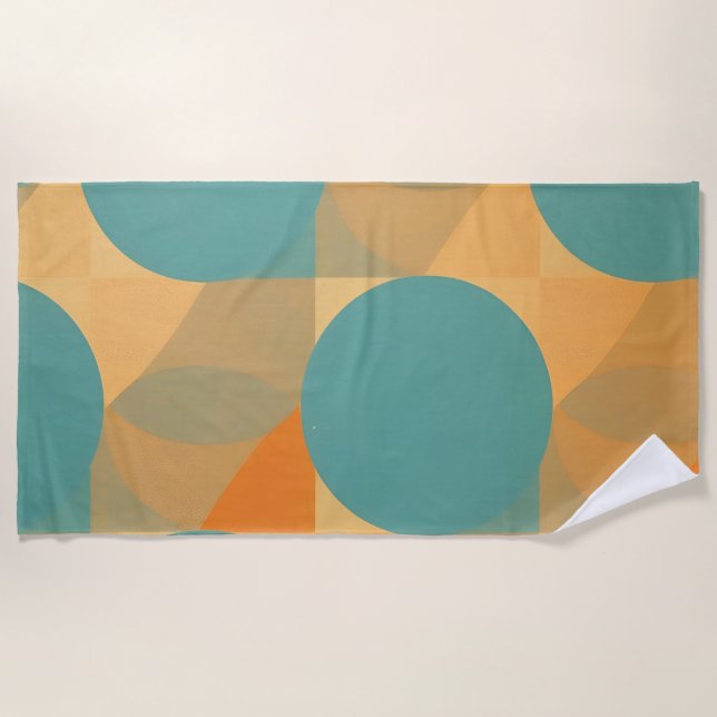 Serviette De Plage Sarcelle, Brun clair et Orange dans un motif de st (Devant)