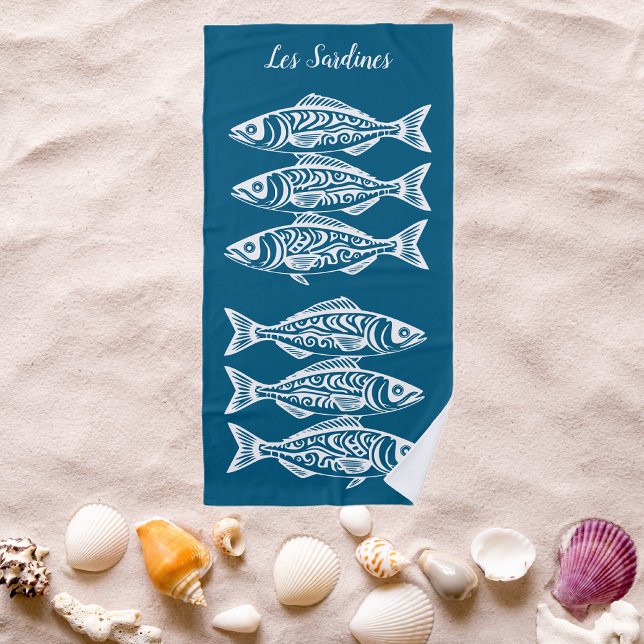 Serviette De Plage Sardines-Bleu Hawaïen (Les Sardines Hawaiian Fisherman Trend Beach Summer Beach Towel Blue)