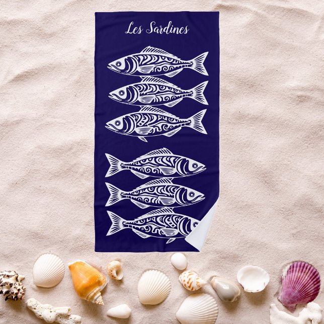 Serviette De Plage Sardines-Bleu Hawaïen (Les Sardines Hawaiian Fisherman Trend Beach Summer Beach Towel Dark Blue)