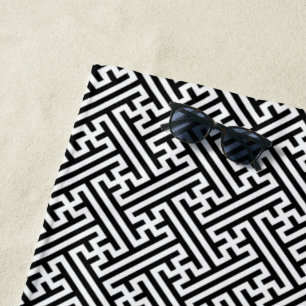 Serviette De Plage Sayagata motif, japonais, noir et blanc