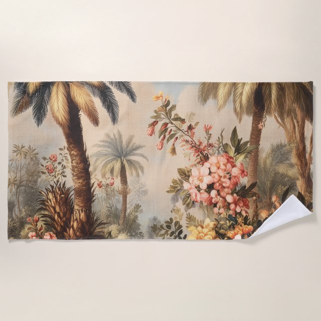 Serviette De Plage Scène botanique vintage avec palmiers (Devant)