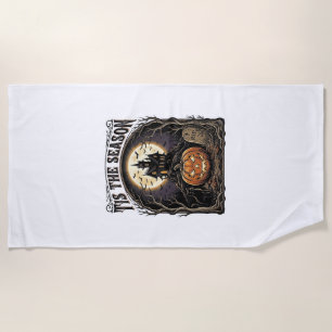 Serviette De Plage Scène de saison vintage citrouille chat Halloween