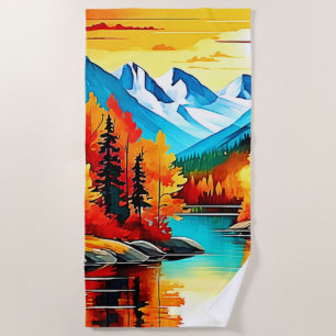 Serviette De Plage Scène du lac de montagne d'automne