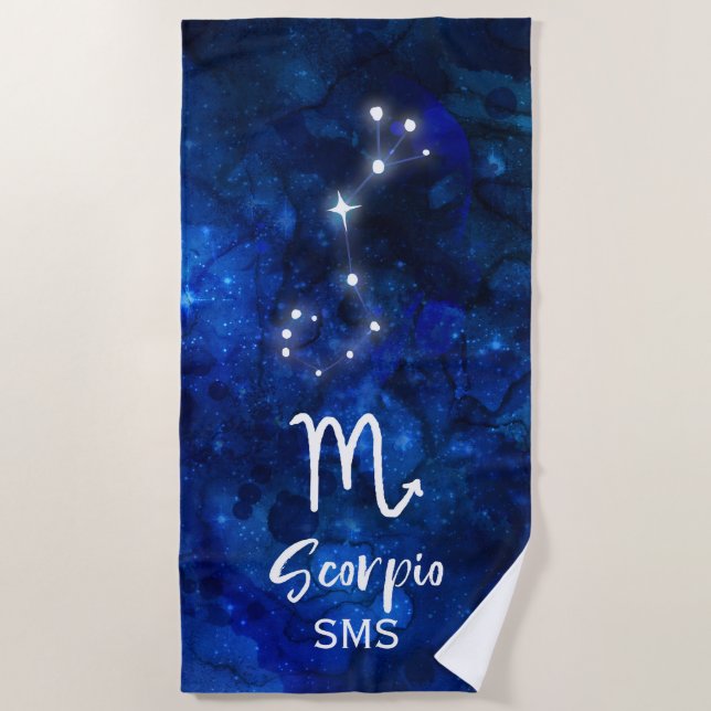 Serviette De Plage Scorpio Zodiac Constellation Bleu Galaxie Monogram (Devant)
