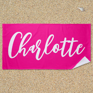 Serviette De Plage Script de lettres rose et blanc chaud