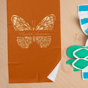 Serviette De Plage Script de nom de papillon en or orange brûlé