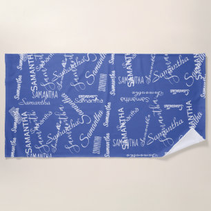 Serviette De Plage Script de nom personnalisé Monogramme personnalisé