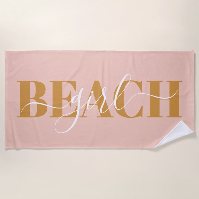 Serviette De Plage Script de typographie moderne orange rose plage ci (Devant)