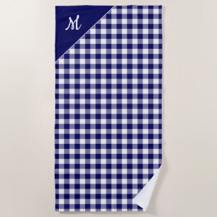 Serviette De Plage Script Monogram Marine White Buffalo Check Motif